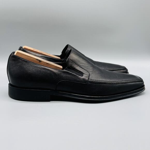 Bruno Magli Shoes Mens 11 Black Leather Raging Slip On Loafers Italy Dress - Picture 1 of 13